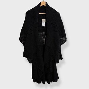 Simply Natural – Handknit Suri Alpaca & Wool-blend Open Longline Cardigan Black